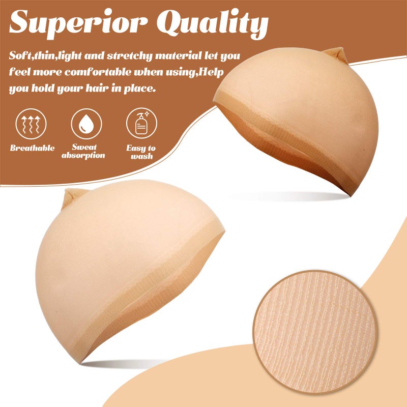 Chuangdi 100 Pcs Elastic Medium Nude Wig Caps Stretchy Nylon Stocking Caps for Women Cosplay(Beige and Natural Nude) - Image 3